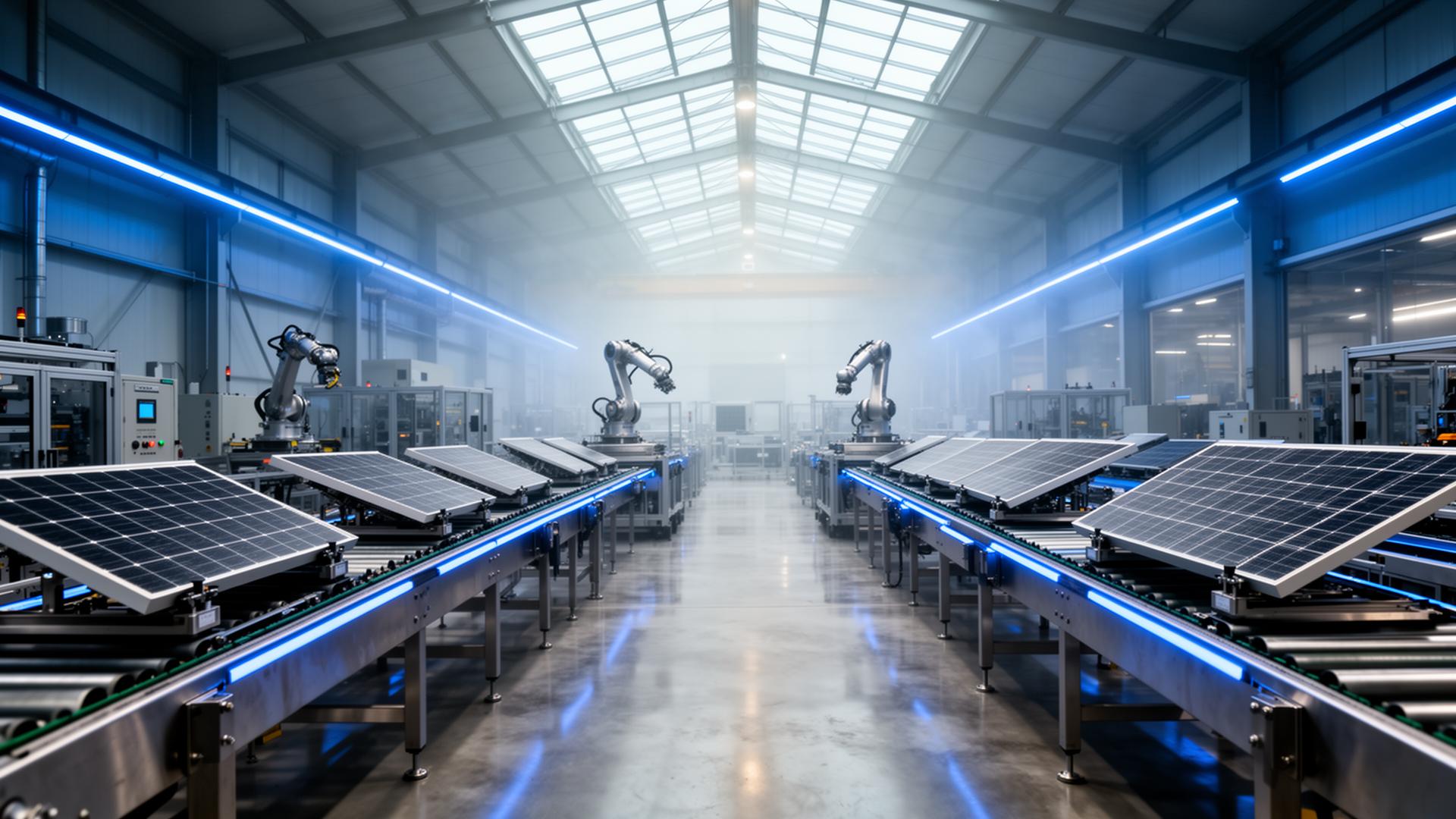 Advanced automated solar panel recycling facility interior